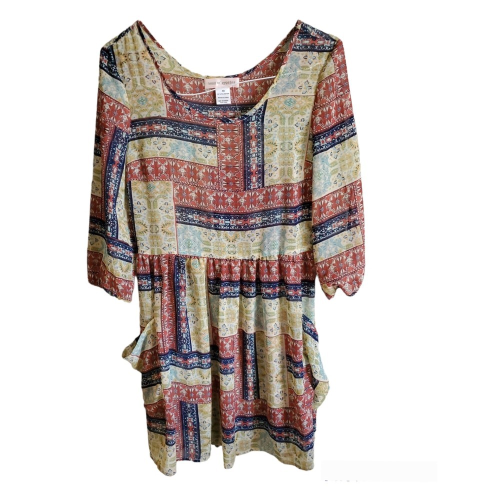 𝅺Band of Gypsies Boho multi color Sheer tunic XS